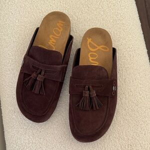 Sam Edelman women's Suede Tassel Backless Loafers - Brown, still in Nordstrom!
